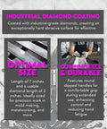 Infographic describing a Six‑Piece Flat Diamond Grit File Set with 7 inch length, 2 inch diamond surface, and diamond coating.