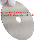 Side view of 4 Inch Diamond Flat Lap Disc 100mm Grit 320 Coated Grinding Disk with Five Eighths Inch Arbor, one side showing diamond coating.