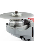 Front view of 4 Inch Diamond Flat Lap Disc 100mm Grit 320 Coated Grinding Disk With Five Eighths Inch Arbor mounted on tool.