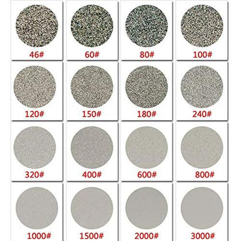 Various grit stages of diamond flat lap discs, including 4 Inch Diamond Flat Lap Disc 100mm Grit 320 Coated Grinding Disk with Five Eighths Inch Arbor.