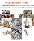 Collage showing various uses of 80000 Grit Diamond Polishing Paste With Twenty Five Percent Diamond Powder Point One Micron For Metal Glass Stone Resin Watch Jewelry Gemstones Oil Based High Performance Delivers Mirror Like Finish On Metal Glass Stone Resin And Watch Parts 50 Gram Pack.
