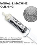 Diamond polishing compound with 30% diamond powder, 5-6 micron grit, oil-based paste in syringe for glass and marble.