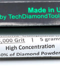 Diamond Polishing Compound Paste 8000 Grit 0-2 Microns label showing high concentration and USA manufacturing details.