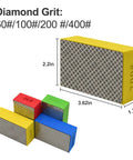 Diamond Hand Polishing Pads Set For Ceramic Tile And Glass 60 120 200 400 Grit showing four color-coded grit pads with dimensions