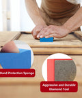 Using Diamond Hand Polishing Pads Set 60 100 200 400 Grits For Ceramics Glass Tile, close-up of blue pad in hand