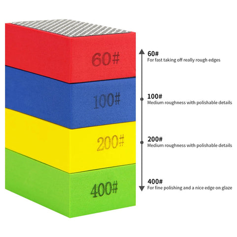 Diamond Polishing Pads 60 120 200 400 Grits For Wood Tile Glass Sanding Blocks stacked with grit details visible