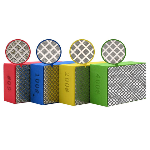 Diamond Hand Polishing Pads Set For Ceramic Tile And Glass 60 120 200 400 Grit with close-up of abrasive surfaces