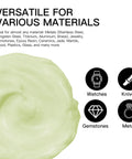 Image of diamond polishing paste highlighting its versatility for various materials like metals, gemstones, and more.
