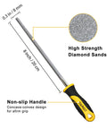 Diamond File Set 3 Piece 8 Inch Sharpener Kit round file with non-slip rubber handle and diamond sands for sharpening tools.