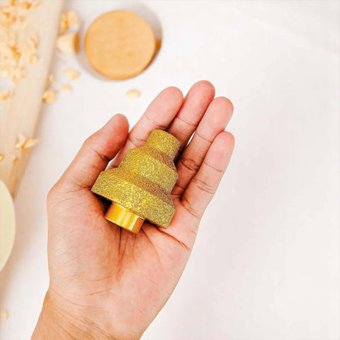Diamond Step Drill Bits 20 35 50mm Set in hand showcasing gold multi-layered cone design for metal, tile, wood, and concrete.