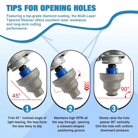 Tips for using Versatile Diamond Step Chamfer Drill Bit Set Diamond Brazed With Multi Layer Tapered Reamer 20mm 35mm 50mm