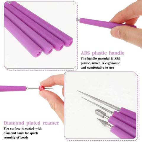 Diamond Tipped Bead Reamer Set 4 Pcs For DIY Jewelry Making And Beading Hole Enlarger Tool with ABS plastic handles