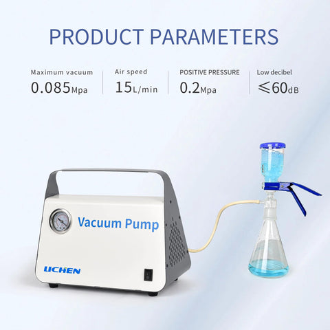 Oil Free Diaphragm Vacuum Pump For Liquid Filtration With 15 L Per Minute Flow Rate Dual Pressure Modes Portable Hose Kit For Lab Use Maintenance Free And Eco Friendly Design Ideal For Oil Free Sample Handling Liquid Filtration Experiments in lab setup