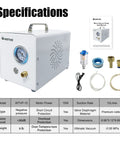 Lab Diaphragm Vacuum Pump For Filtration, Portable And Oil Free Oilless Design with accessories and specifications chart