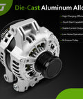 Beefed-Up Replacement Alternator For 2011-2018 Chrysler 300, Dodge Charger 3.6L V6 - Die-Cast Aluminum, 6-Groove Pulley Front View