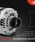 130 Amp 12V Heavy Duty Street-Ready Alternator For Subaru Legacy Outback Tribeca 2010 2014 With 6-Groove Pulley Clockwise Spin Direct Fit Replacement 3.6L H6 23700AA620 23700AA830, side view showing die-cast aluminum body.