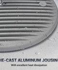 Close-up of die-cast aluminum housing with water droplets for Ridiculously Bright 10 Pack 150W UFO LED High Bay Lights 6000K Daylight 120VAC IP66 Waterproof 21050LM Equivalent To 650W MH HPS For Warehouse Shop Workshop Barn Gym Factory.