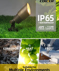 Warm White Die Cast Brass Outdoor Spotlight For Landscape Lighting 12V Low Voltage MR16 LED Bulb 2700K 450LM CRI 85 Plus 5W Directional Garden Patio Up Light COLOER 101B showcasing durability and waterproof features.