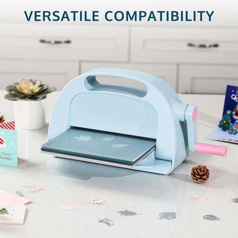 No Fuss Die Cutting And Embossing Machine With An 8.5 Inch Opening displayed on table