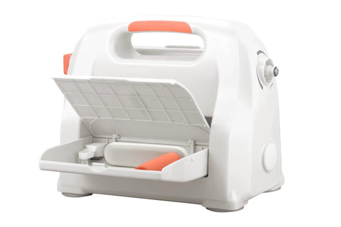 Side view of Die Cutting And Embossing Machine With Adjustable Height Gear System For Effortless Crafting, 9 Inch Opening
