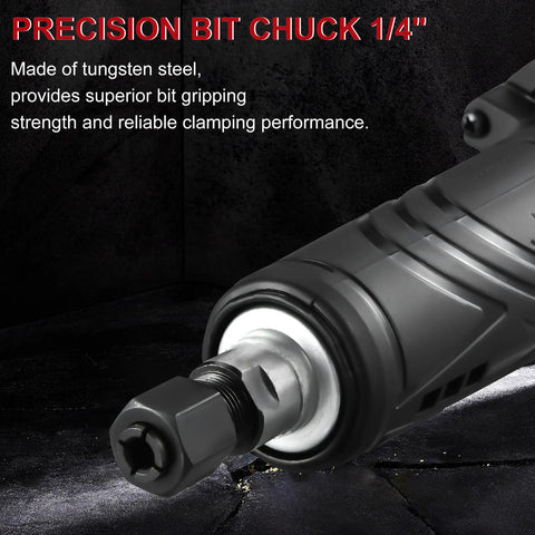 Close-up of 1/4 inch precision bit chuck on Electric Die Grinder With One Quarter Inch Collet 28000 RPM Heavy Duty Straight Grinder.