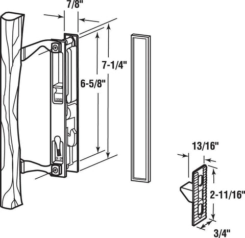 Diagram of Diecast Black Finish Flush Sliding Patio Door Handle With Wood Pull For Croft Doors And Other Manufacturers