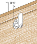 Secure drawers and cabinet doors with this durable diecast stainless steel lock designed for 1 1/8 inch applications and panels up to 13/16 inch thick, ensuring reliable protection of documents and valuables showing lock installed on wooden panel.