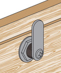 Side view of Diecast Drawer And Cabinet Lock Kit With Three Cams Trim Collar Two Washers Two Keys And Fasteners For Seven Eighths Inch