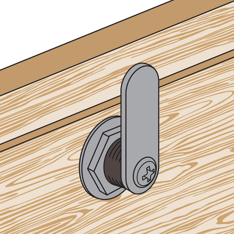 Side view of Diecast Drawer And Cabinet Lock Kit With Three Cams Trim Collar Two Washers Two Keys And Fasteners For Seven Eighths Inch