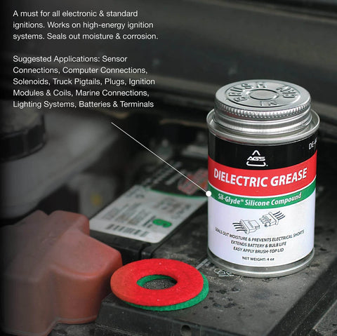 AGS Automotive Solutions Brush Top Can Dielectric Silicone Grease Compound for All Electrical Components and Connectors, 4oz on car engine