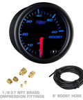 GlowShift Diesel Gauge Package For Ford Super Duty F250 F350 1999 2007 6.0L 7.3L Power Stroke, Boost gauge with fittings and hose