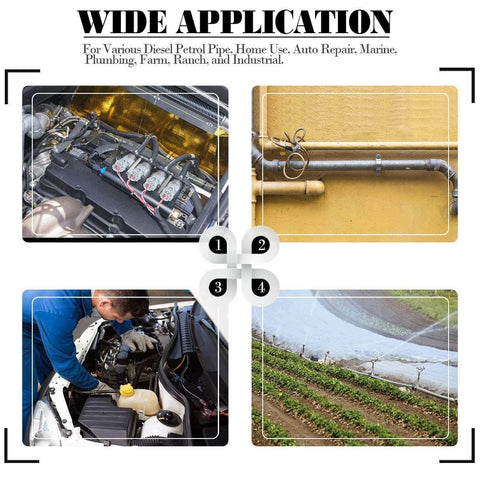 Wide application of 120 Pcs 10 Size Mini Fuel Injection Style Hose Clamp Assortment Kit for Diesel and Petrol Pipes including various uses.