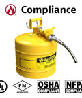 Front view of 5 Gallon Diesel Safety Can With Flame Arrester Self Closing Lid Flexible Five Eighth Inch Metal Spout Type II