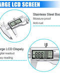 Digital Caliper Measuring Tool, Stainless Steel Vernier Caliper Digital Micrometer with Large LCD Screen showing precise readings