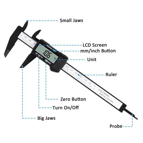 Digital Caliper 0 To 6 Inches Electronic Measuring Tool With Large LCD Screen Auto Off Inch And Millimeter Conversion features.