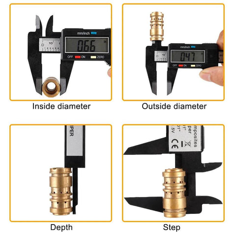 Digital Caliper, Sangabery 0-6 inches Caliper with Large LCD Screen measuring inside, outside diameter, depth, and step of a brass object