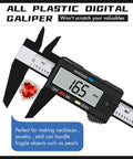 Electronic Digital Calipers, inch and Millimeter Conversion, LCD Screen displays 0-6" Caliper Measuring Tool, measuring a red jewel.