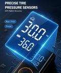 L7 Portable Tire Inflator And Cordless Mini Air Compressor With Digital Dual Value Display showing precise tire pressure.