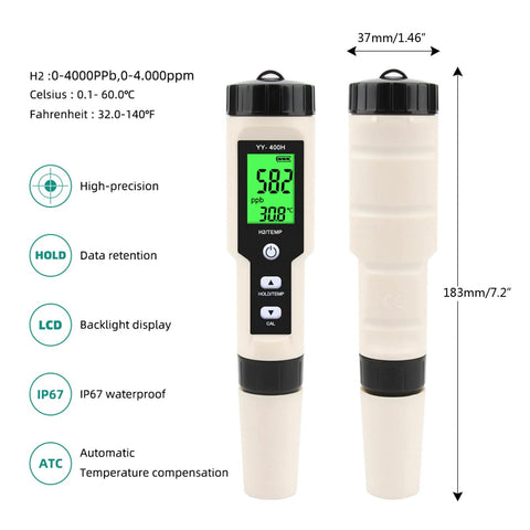 Digital Hydrogen Meter Water Quality Tester With ATC And Data Hold Function Pen Type Meter With LCD Display IP67 Waterproof