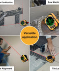 Three In One Digital Laser Level with Magnetic Wall Mount Base and Digital Angle Gauge for woodworking and home improvement in use.
