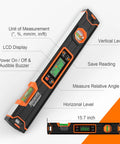 Digital Level 15.7 Inch With LCD Display And Magnetic Base 360 Degree Torpedo Level showing LCD, buttons, and measurement features