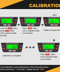 Calibration process for digital level with 11.5-inch LCD display and 360-degree inclinometer, showing steps and instructions on screen.