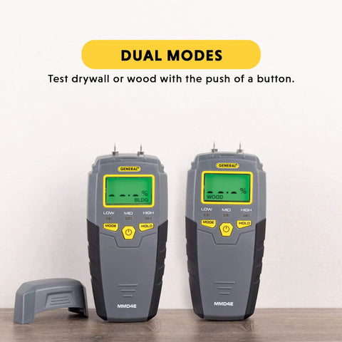 Dual Digital Moisture Meter, Water Leak Detector, Moisture Tester, Pin Type with backlit LCD and alerts, grays on shelf