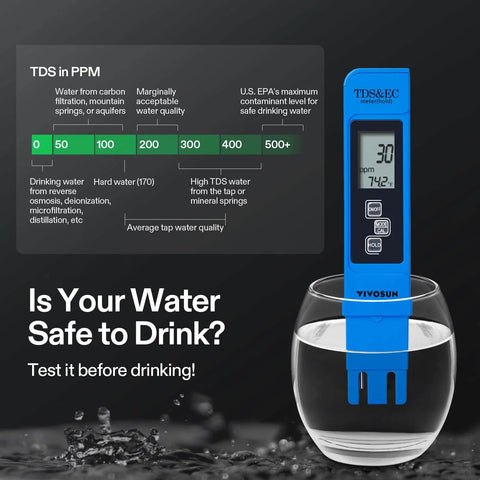 Digital pH and TDS Meter Kits, 0.01pH High Accuracy Pen Type in glass of water