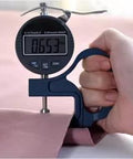 Digital thickness gauge measuring linen fabric, related to 3 Pack Door Silencers And Stoppers With Adjustable Elastic Straps, Soft Cotton Cushioned Pads