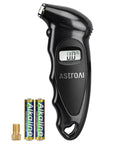 Digital Tire Pressure Gauge 0-150 PSI With 0.1 PSI Accuracy Backlit LCD Presta Valve Adapter Included shown with batteries.