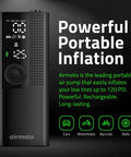 Portable Tire Inflator Air Compressor With Digital Pressure Gauge LED Light And Auto Shut Off For Cars Trucks SUVs Motorcycles Bicycles And Balls Cordless Pump Quickly Inflates Up To 120 PSI With Precise Readings In A Compact Easy To Store Design, front view.