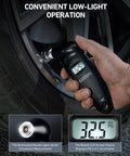 Digital Tire Pressure Gauge 0-150 PSI with 0.1 PSI Accuracy, backlit LCD, compact black, measures car tire pressure, handheld use