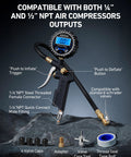 Digital Tire Pressure Gauge With Inflator 3 to 250 PSI Air Chuck And Quick Connect Coupler, display, and accessories kit