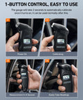 Steps to use Digital Tire Pressure Gauge 0-150 PSI With 0.1 PSI Accuracy Backlit LCD shown in four images highlighting calibration and readings